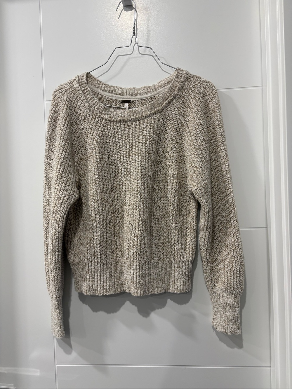 Free People Crewneck Chunky Knit Sweater - Beige Oatmeal